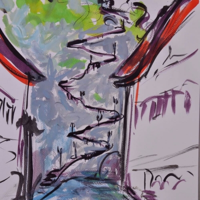 Blick von der Altstadt auf den Uhrturm Graz